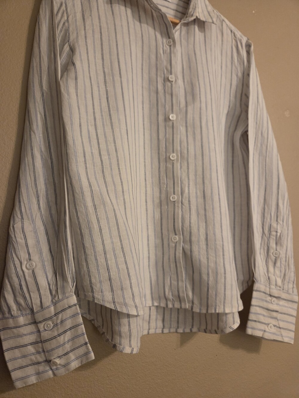 REFORMATION Preston White Blue Striped 100% Linen Button Down Shirt Women's SZ M - Picture 5 of 13